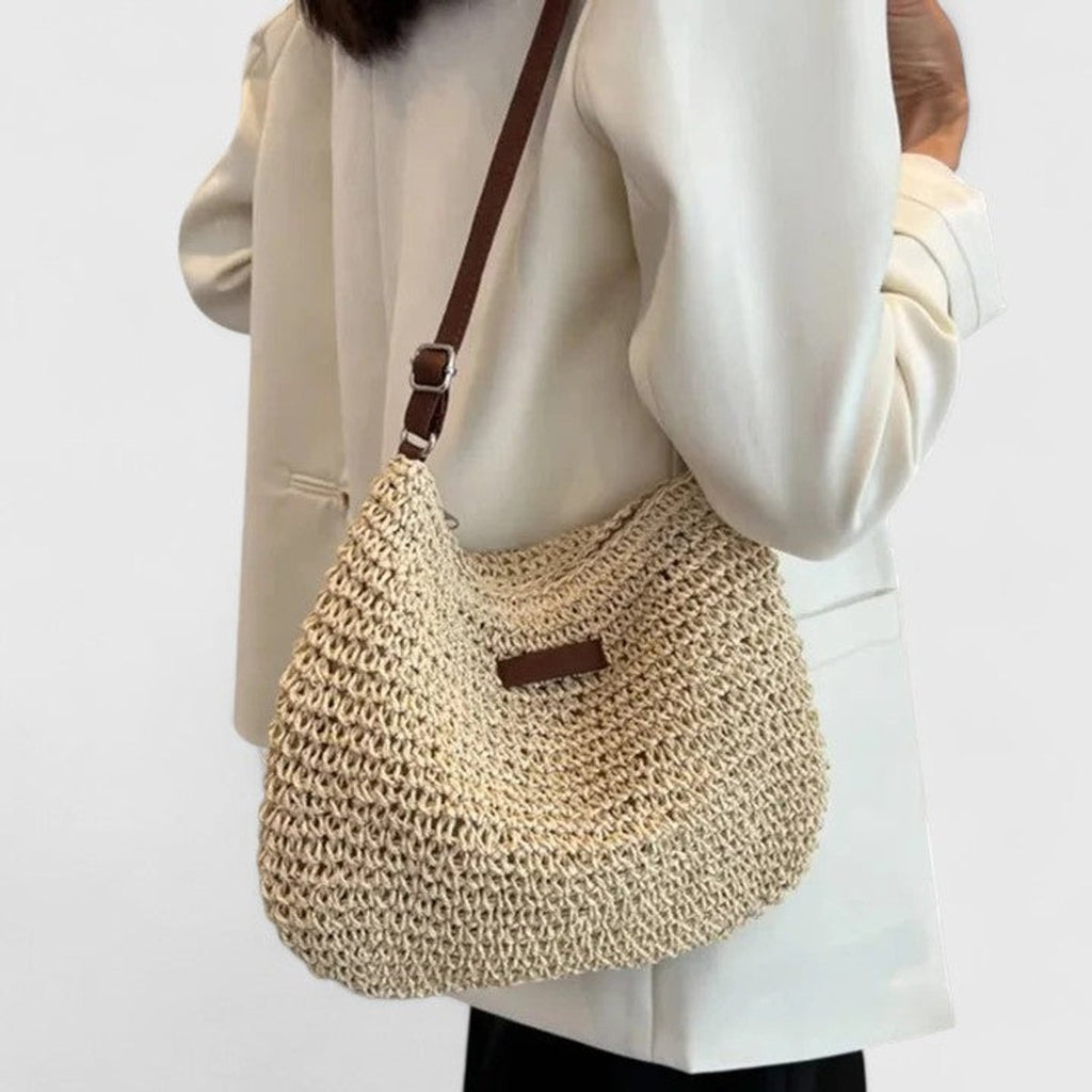 Women's Woven Raffia Zip-Top Shoulder Hobo Bag