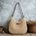 Women's Woven Raffia Zip-Top Shoulder Hobo Bag - Beige