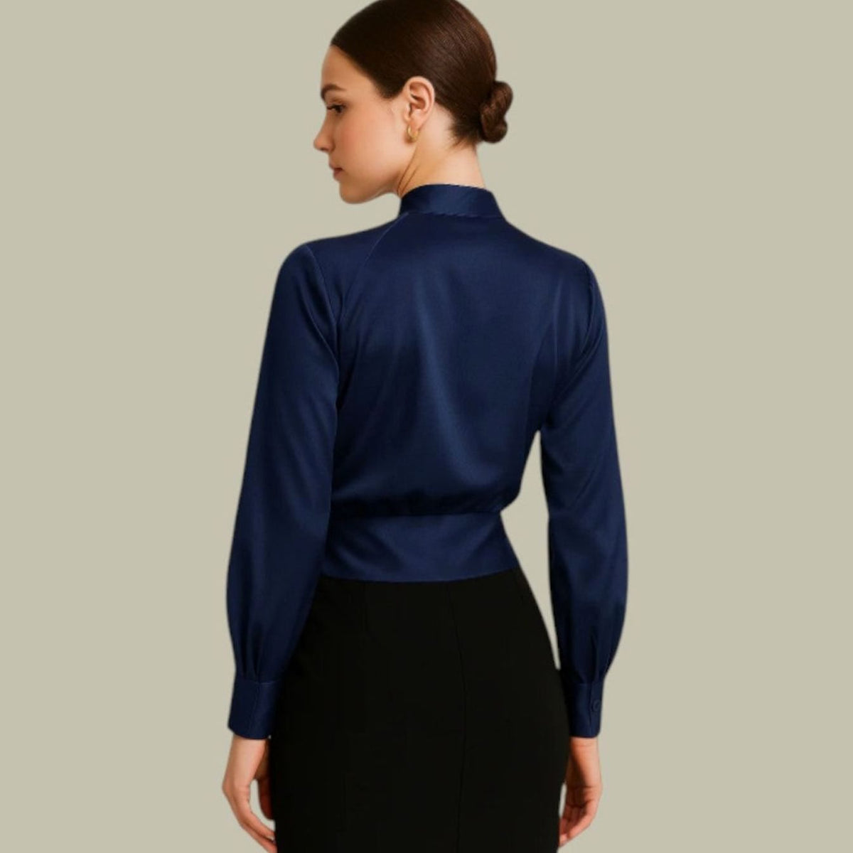 Women's Wrap-Front Long Sleeve V-Neck Satin Blouses