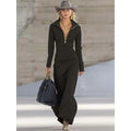 Women's Zip-Up Mock-Neck Long Sleeve Maxi Dress - Black