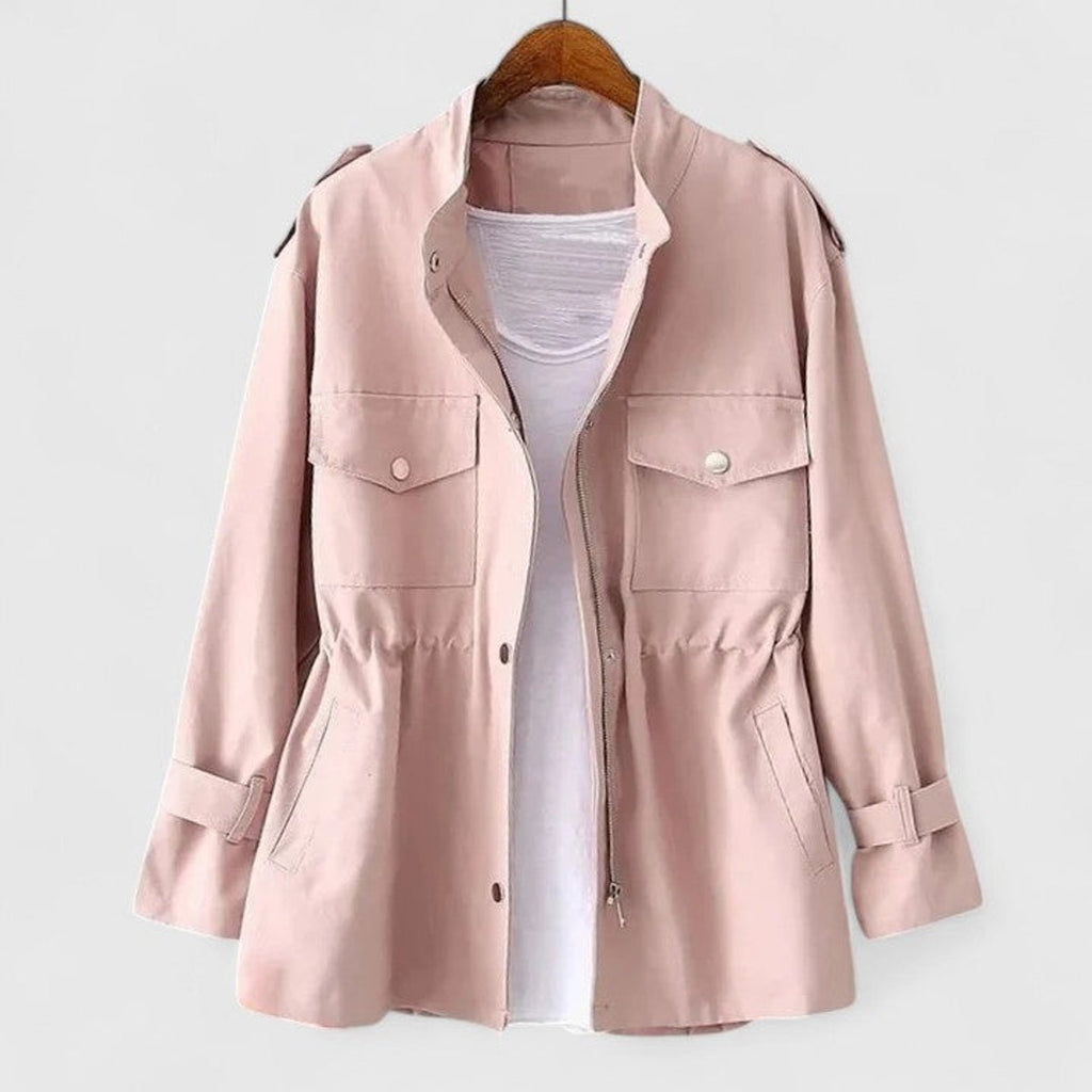 Women's Zip-Up Utility Jacket Drawstring Waist Cargo Pockets